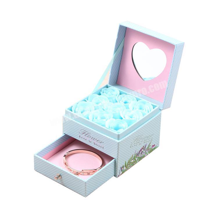 Supplier luxury Rose dried flower gift box and ring gift box with a mirror 12x12x4.5CM