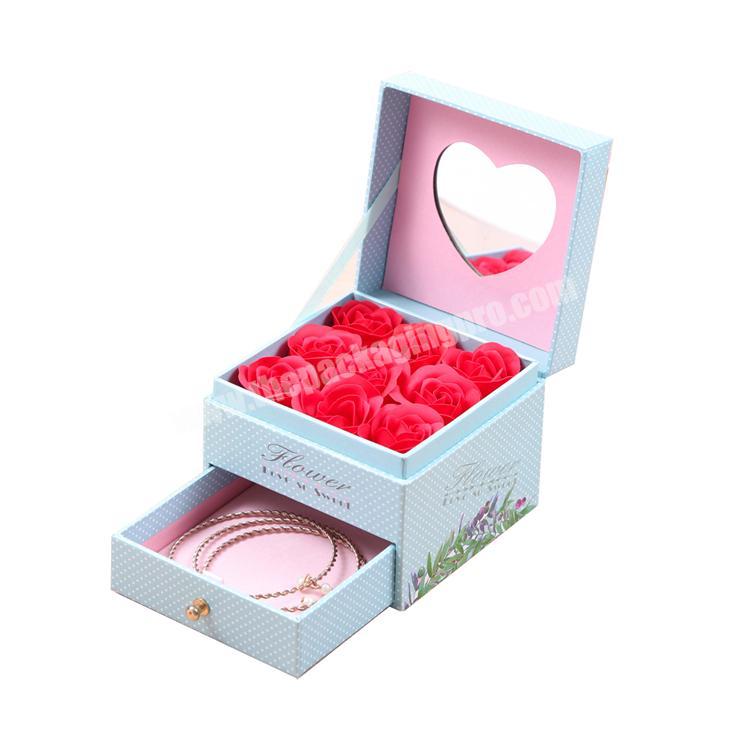 Wholesale luxury Rose dried flower gift box and ring gift box with a mirror 12x12x4.5CM