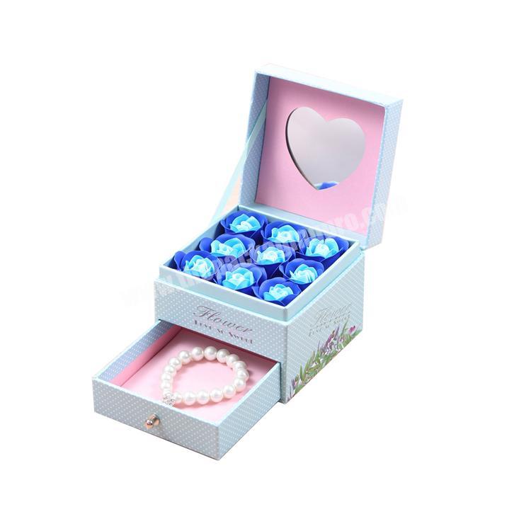 Manufacturer luxury Rose dried flower gift box and ring gift box with a mirror 12x12x4.5CM