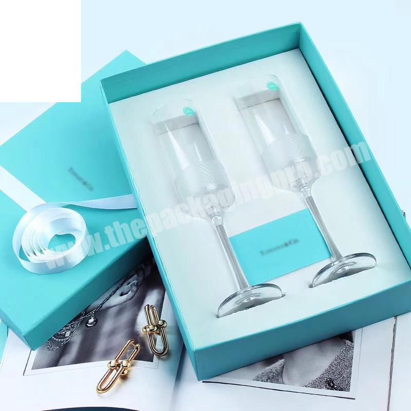 luxury silk ribbon   kowknot goblet  packing exquisite gift box wedding wine glass gift boxes