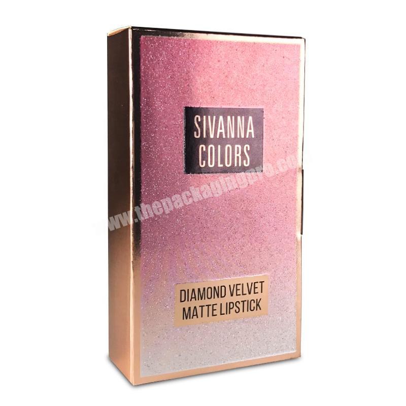 Luxury special unique glitter shining black printing lipstick rose gold packaging box
