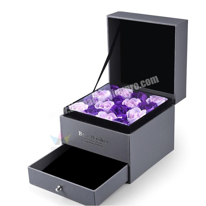 Luxury Square Flower Box With Drawer For Soap Flower