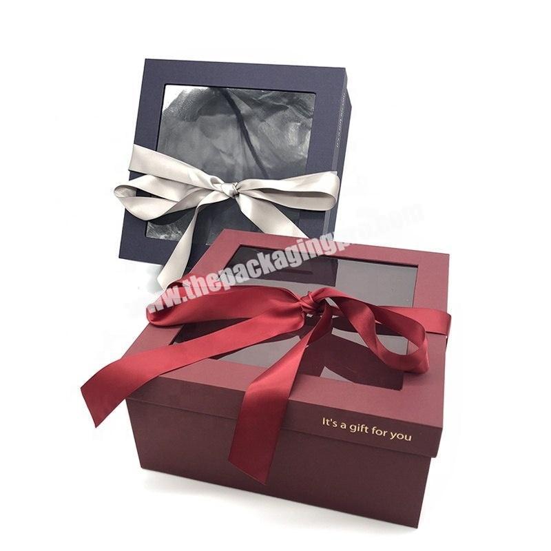 Luxury Square Ribbon Flowers Packaging Christmas Gift With Window packing box
