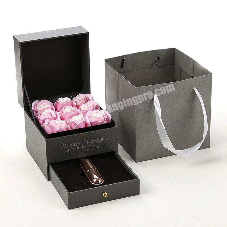 luxury square rigid cardboard flower gift box with drawer
