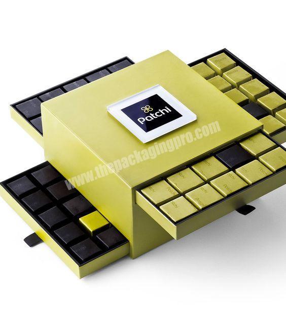 Luxury Square Slide Rigid Exclusive Chocolate Bar Box Packaging Food Grade Royce Chocolate Box Drawer