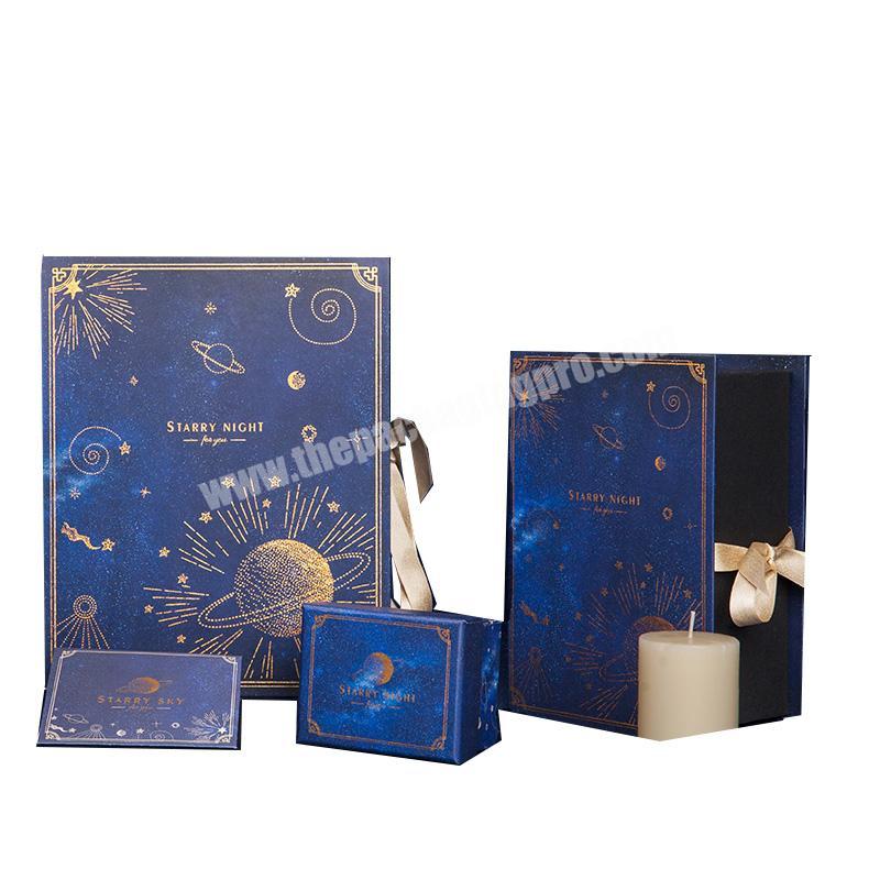 Luxury starry night print gift Packaging  with ribbon cosmetics perfume packing box