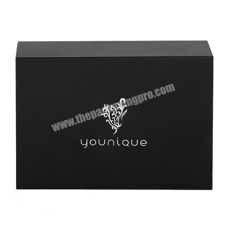 Luxury Two Layer Matte Paper Custom Rigid Cardboard Gift Magnetic Closure Black Square Box Packaging