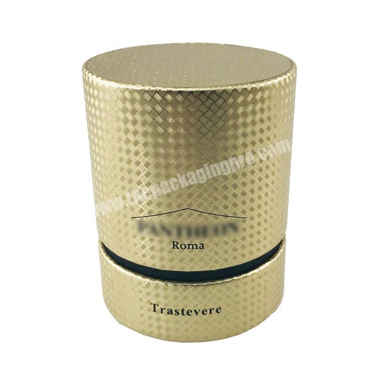 luxury unique gold pattern round tube packaging box with velvet inside and foam insert