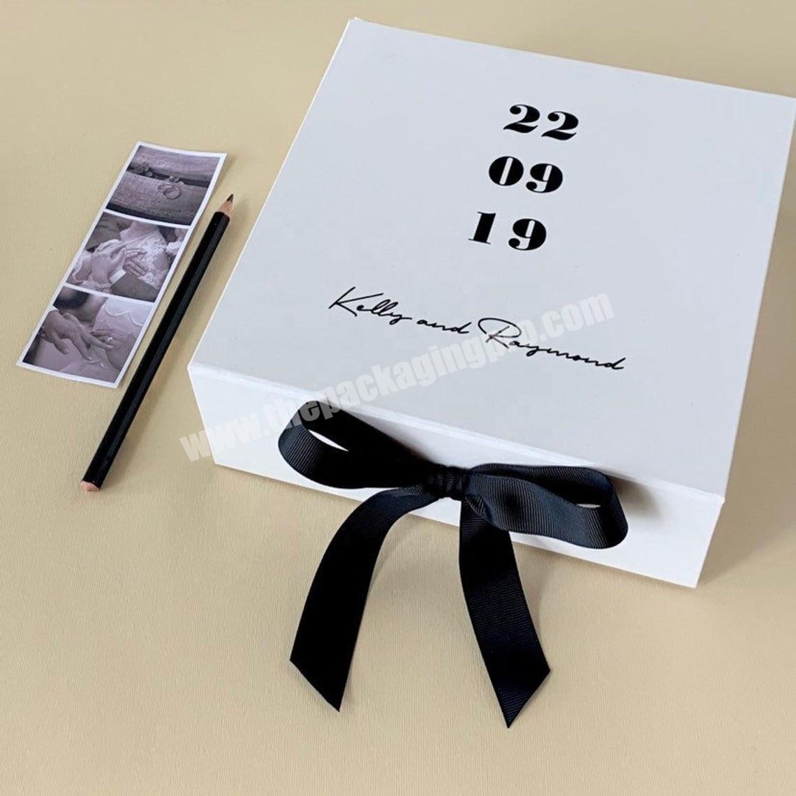Luxury white clamshell gift box black bow decoration custom gift box