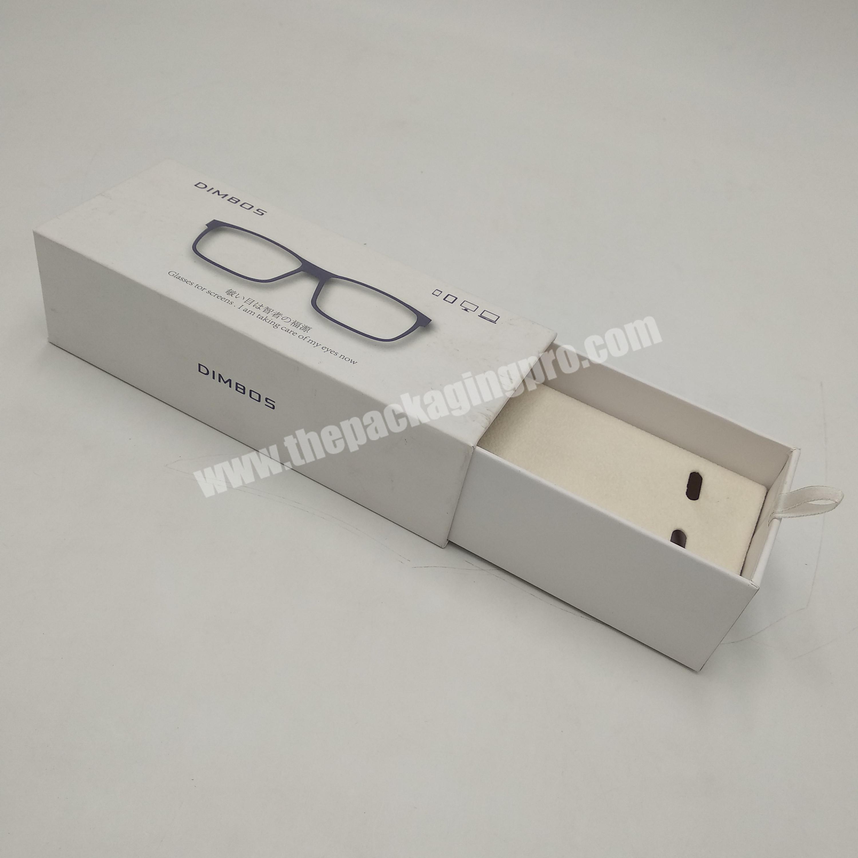 luxury white gift box packaging drawer box with ribbon for glasses