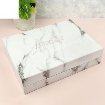 Luxury white marble cosmetic folding gift magnetic paper storage rigid foldable box with ribbon