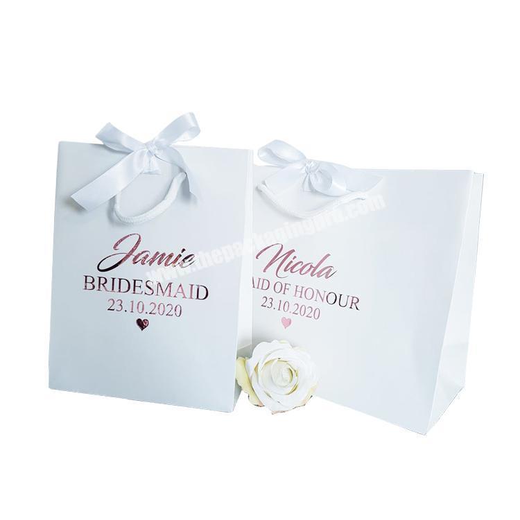 luxury white paper personalised wedding bridal party bridesmaid gift bag