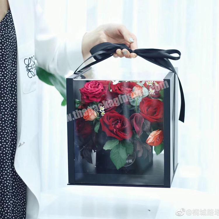 Luxury wholesale birthday day translucent paper flower plastic packaging gift box with clear window