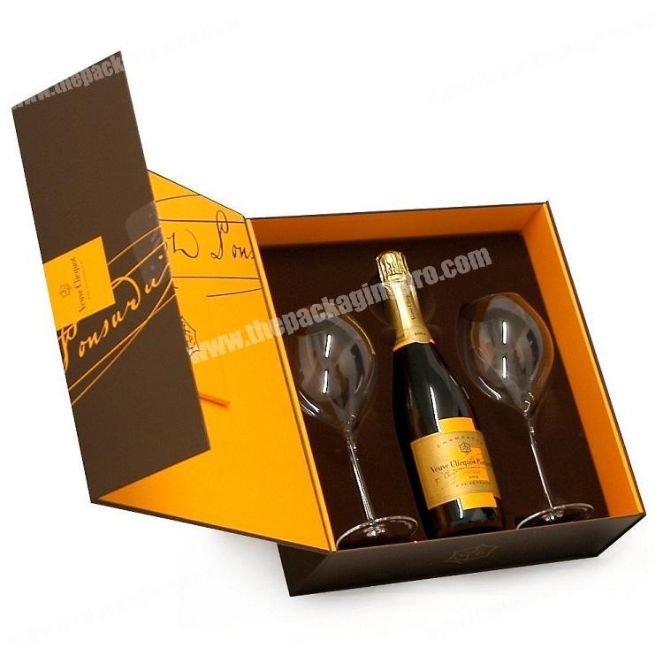Luxury Wholesale Custom Logo Packaging Box Magnetic Closure Champagne  Bottle Two Glass  Gift Box