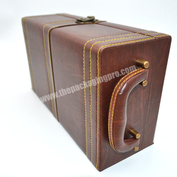 Made in China Leather box 2 Pcs wine gift box with handle