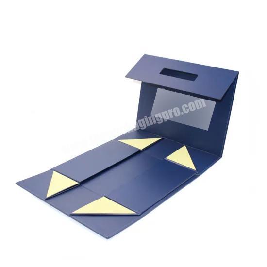 Magnetic closure cardboard foldable gift box with foil stamping logo on top