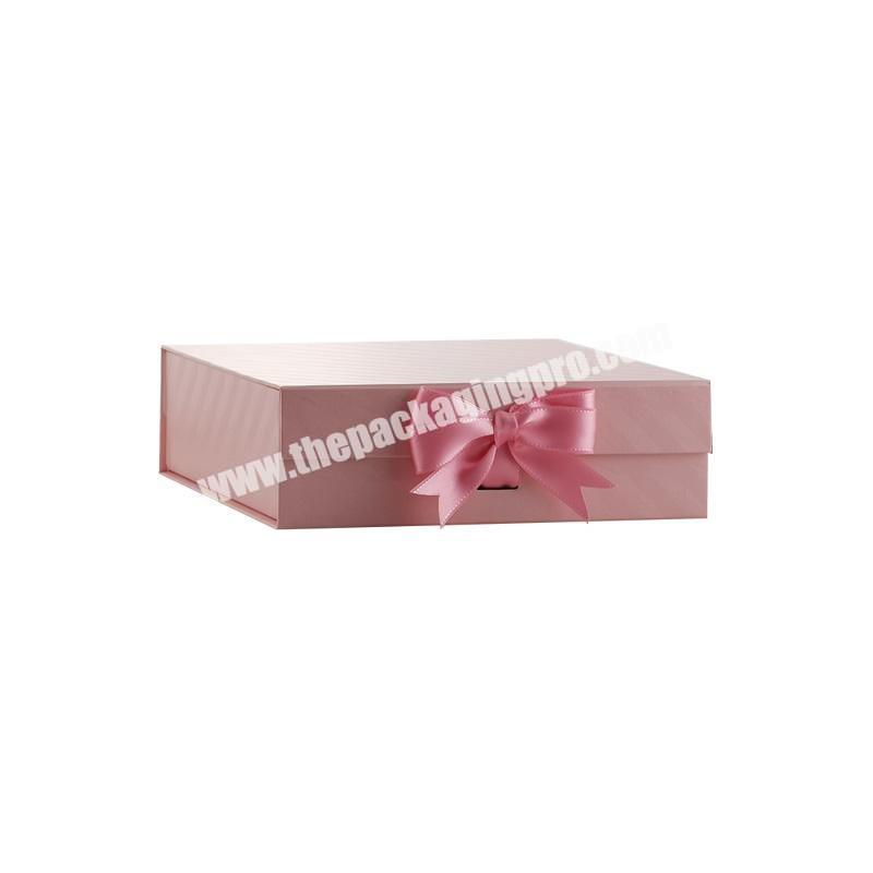 Magnetic folding box with ribbon luxury gift box for garment clothing accessories foldable packaging boxes with custom logo