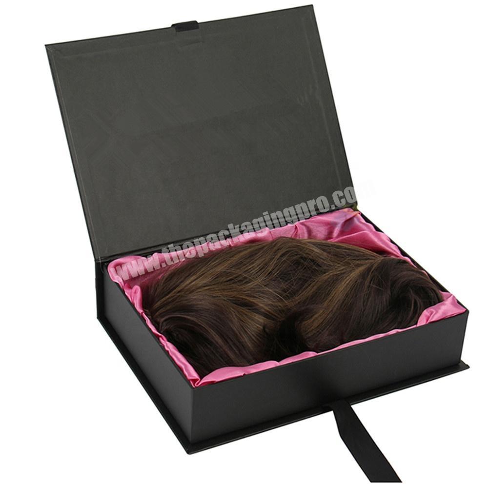magnetic luxury custom gift box packaging with ribbon closure for hair extension packaging
