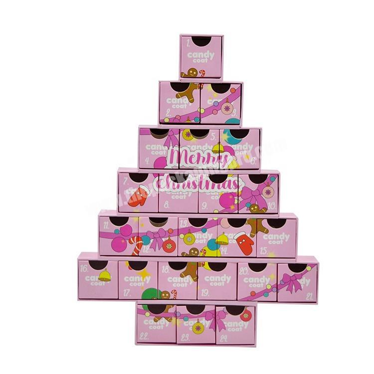 Manufacturer Christmas Tree Gift Box 24 Boxes Drawer Gift Box Paper Ramadan Box For Advent Calendar