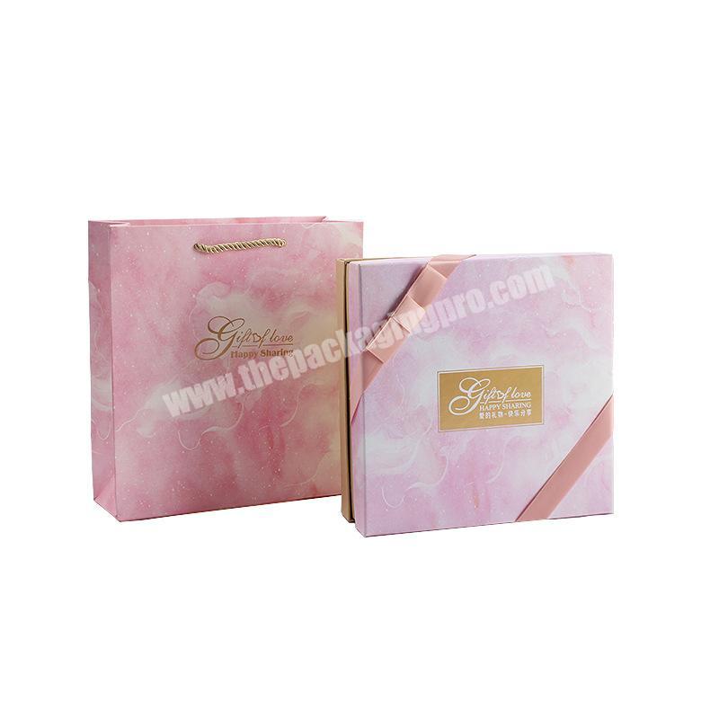 Manufacturer custom cosmetic gift box wedding gift box square ribbon packaging box