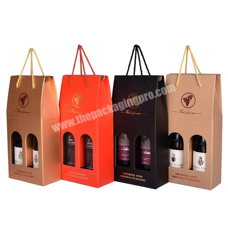Manufacturer Custom Logo Portable Paper Packaging Bag for Wine Champagne Whisky Liquor with Clean Window
