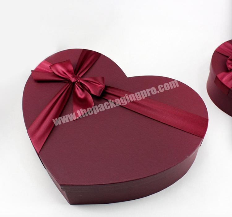 Manufacturer Heart Gift Paper Box Red High Quality Reusable Satin Gift Box Texture Paper Box With Silk Ribbon