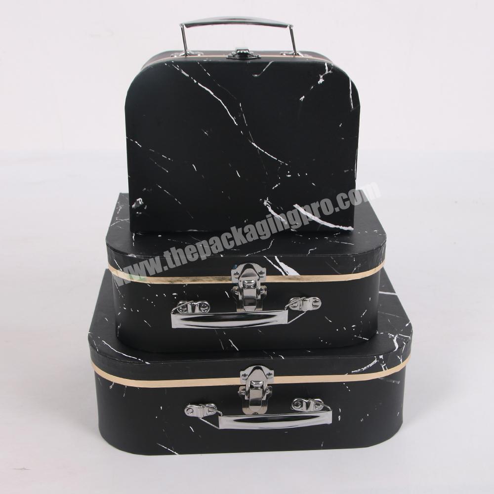 Marble Pattern Cardboard Suitcase Style Gift Box With Metal Handle And Lock