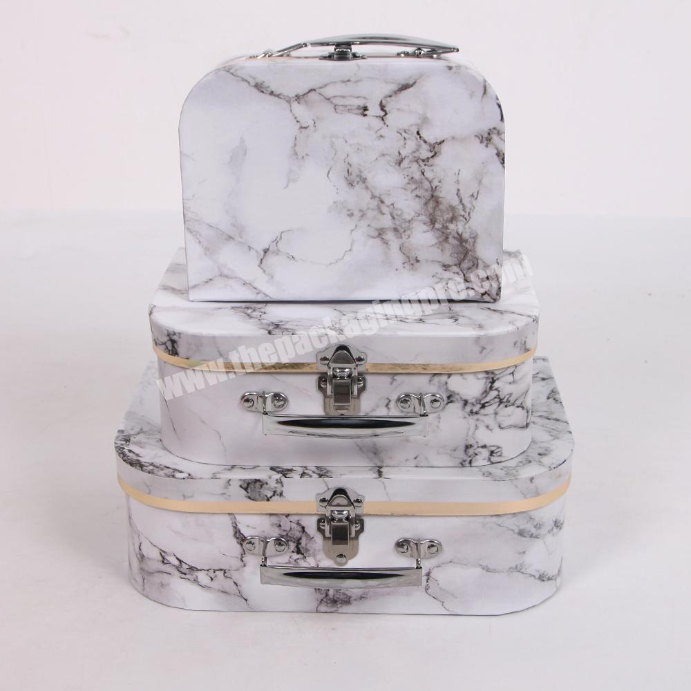 Wholesale Marble Pattern Cardboard Suitcase Style Gift Box With Metal Handle And Lock