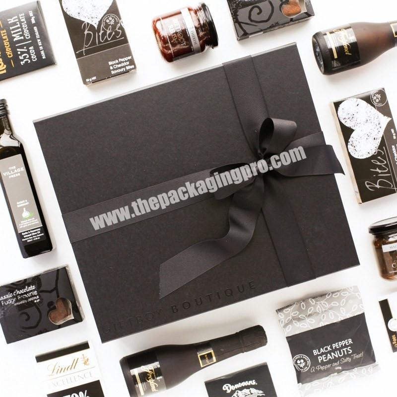 Matt Black Cardboard Foldable Gift Box With Black Ribbon