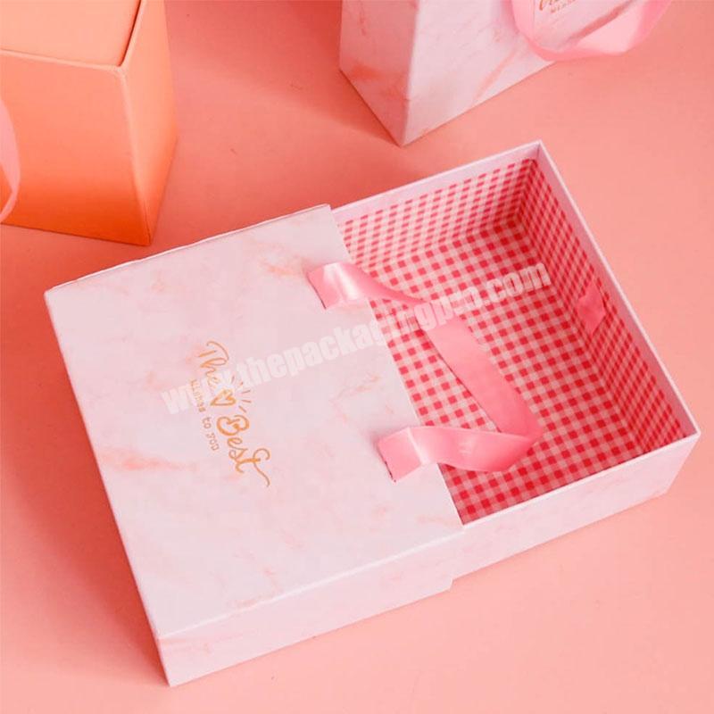 Matt Pink Custom Pull Out Tab Slide Box Paper Cardboard Drawer Gift Packaging Box With Logo Printing