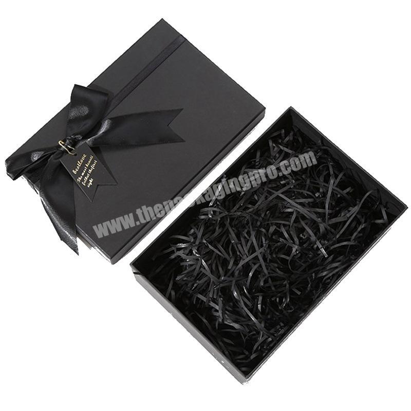 matte black cardboard birthday gift packaging box with ribbon bow