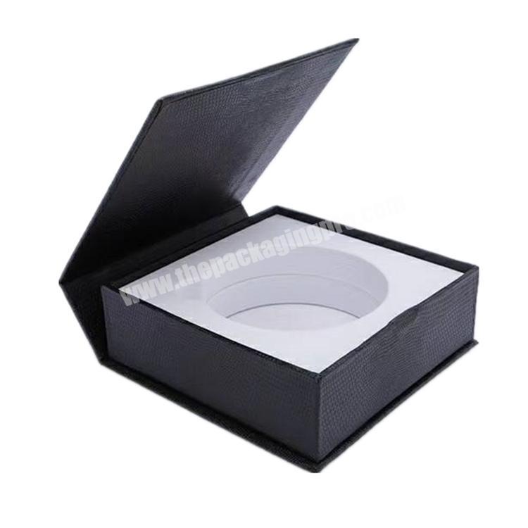Matte black custom logo printed cardboard folding magnetic gift box with ribbon Closure