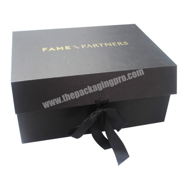 Matte Black Finishing Cardboard Fancy Paper Magnetic Closure Folding Dress Gift Box With Ribbon