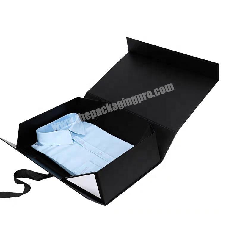 Matte Black White Book Shape Cardboard Magnetic Folding Gift Box With Ribbon Closure