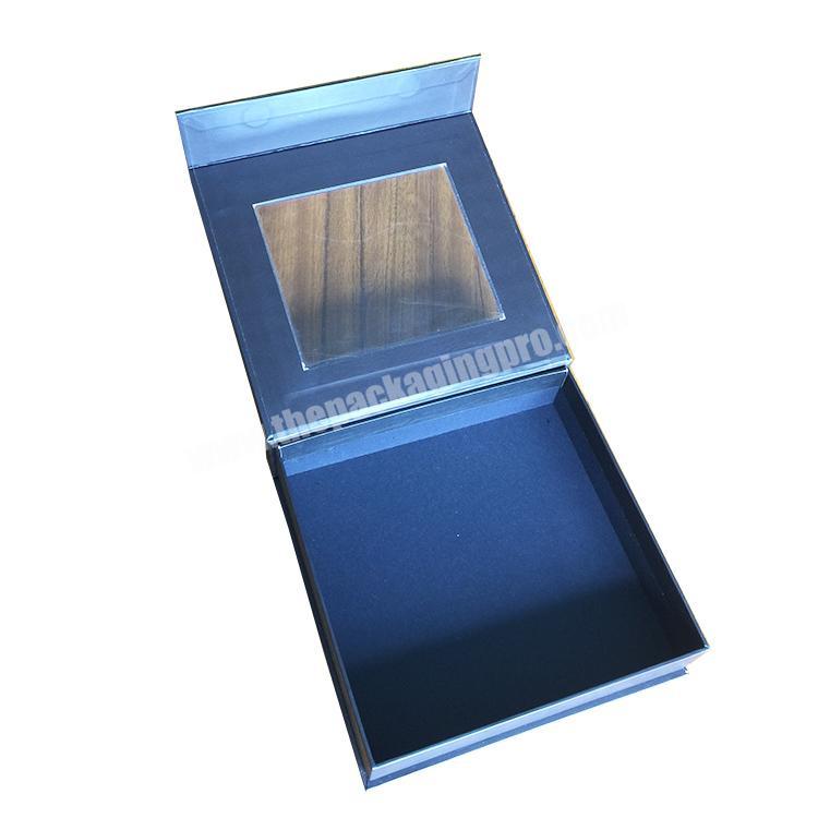 Matte blue Custom Luxury Rigid Paper Gift Packaging Flip Lid Magnetic Closure Cardboard Box With Clear Window