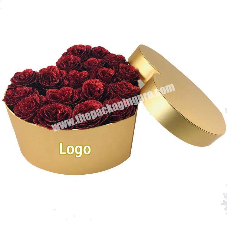 matte gold color anti-scratch paper rigid heart shape rose box preserved flower packaging