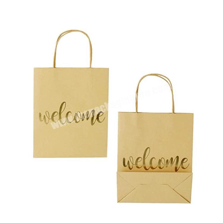 Medium Gift Bags Double Side Hand Lettered Embossing Welcome Kraft Paper Bags