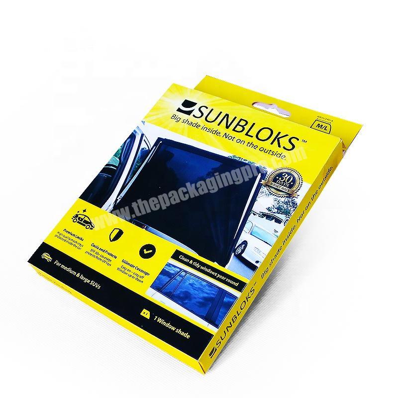 Medium large SUV car window sun shade packaging paper box with hanging hold