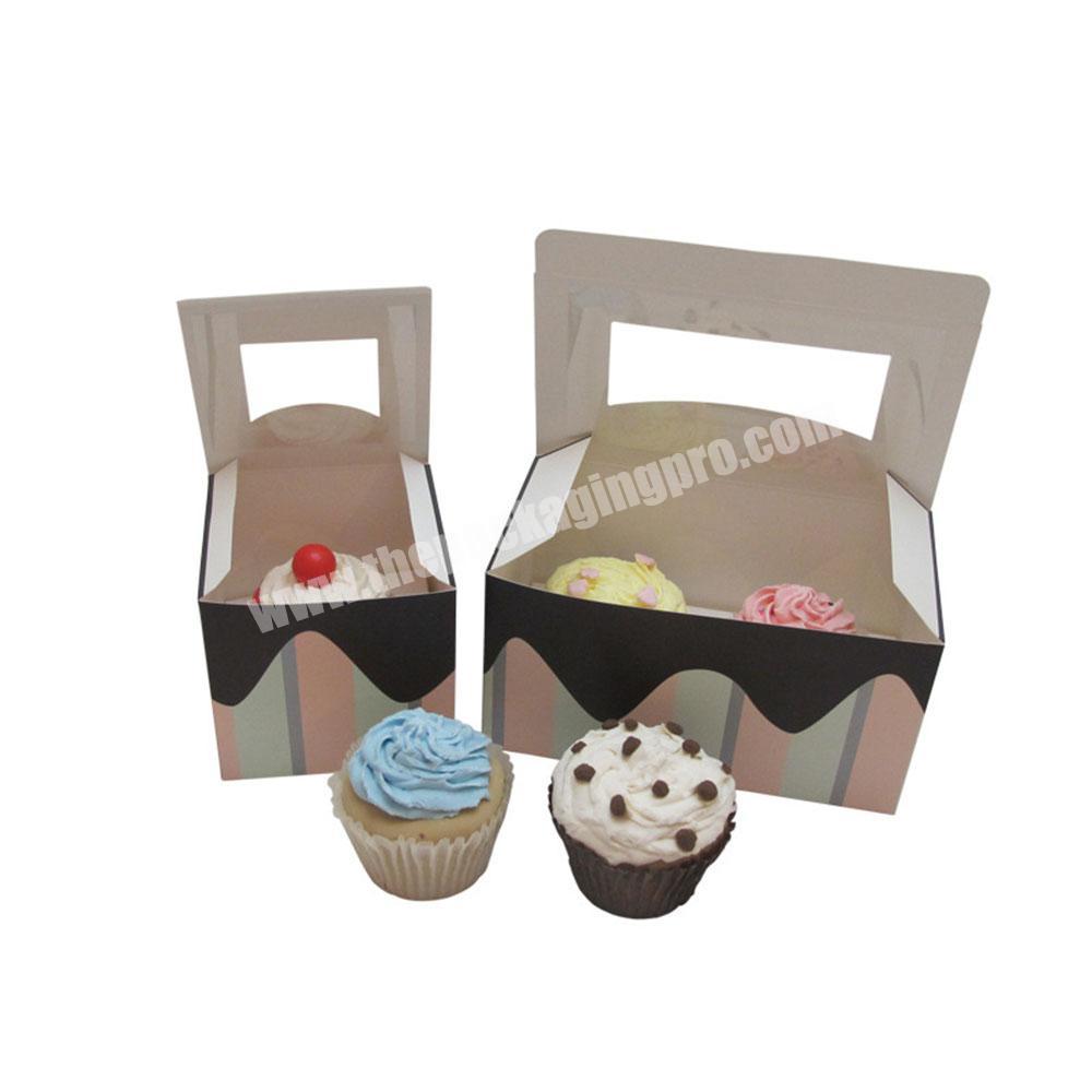Mini Clear Custom Logo Printed Single Two Bakery Cupcake Gift Box Packaging With Clear PVC Window