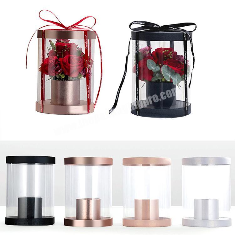 Mini Round  flower  Box  Packaging with clear  PVC