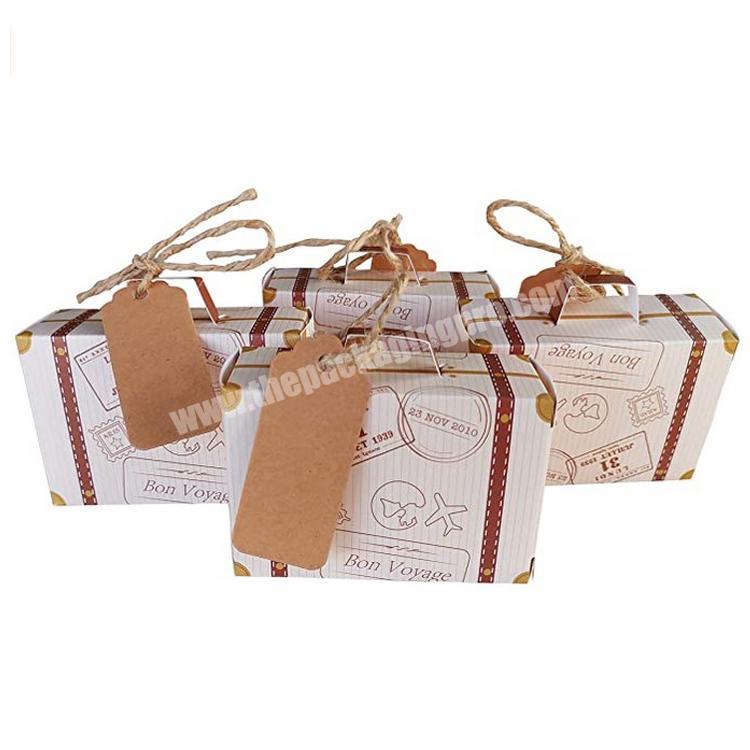 Mini Suitcase Favor Box Wedding Birthday Party Candy Boxes with Vintage Kraft Paper Tags and Twine Decoration