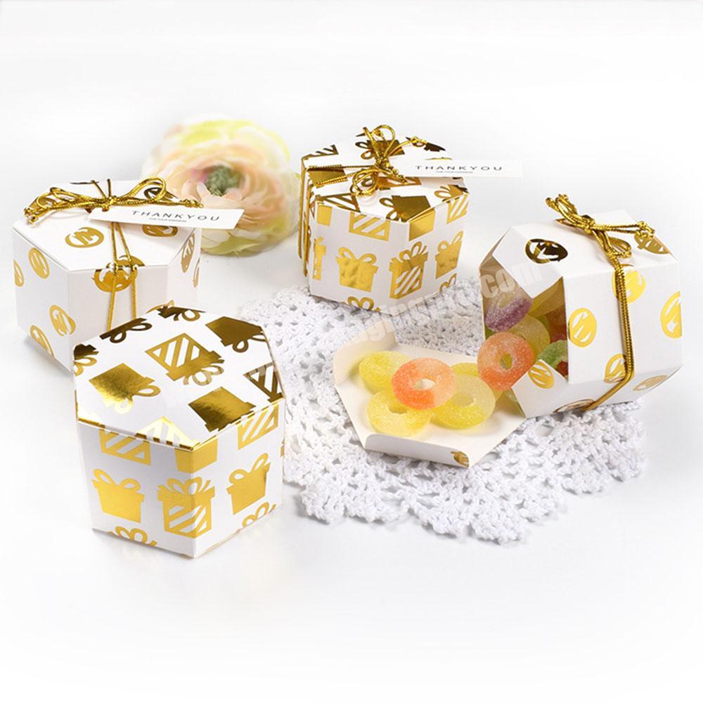 Mini wedding gold stamping candy box favors with ribbon