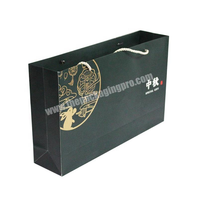 Moon Cake Printed Luxury Laminated Coated Glossy Matte Custom Black Gold Gift Paper Bag