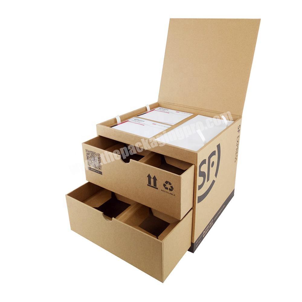 Multifunction Kraf Paper Drawer Boxes with Two Tiers for Mailer or Storage