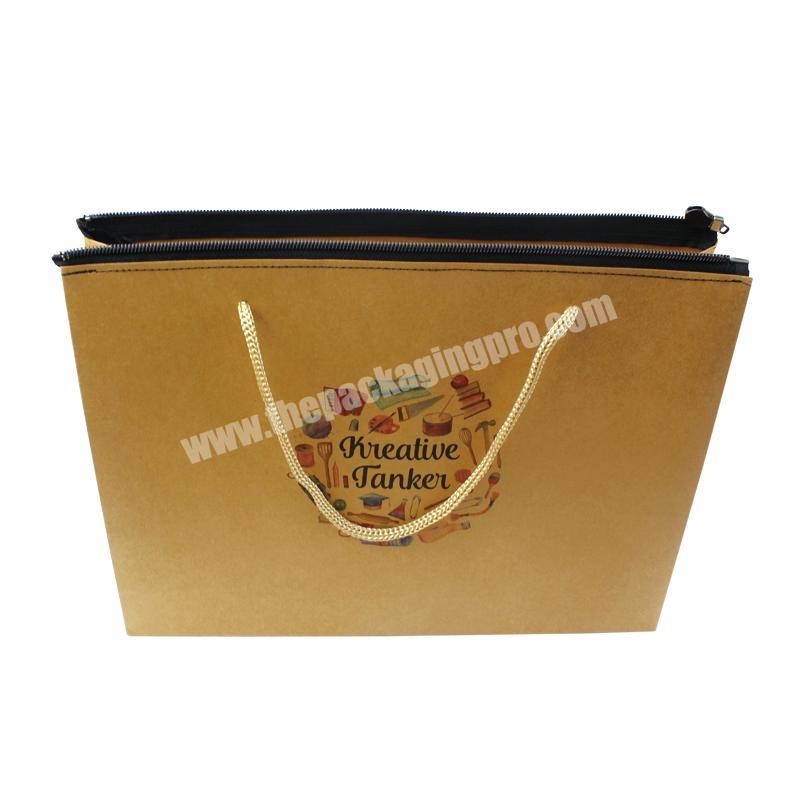 Natural Brown Ziplock Luxury Kraft Paper Bag With Rope Handle Cheap Price