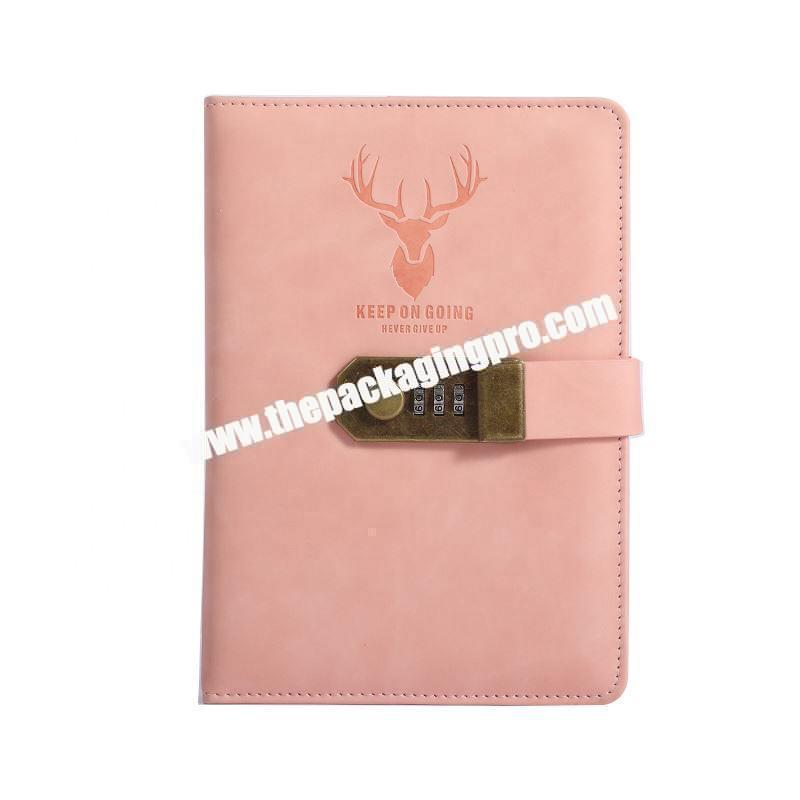 Navy Pink Brown Custom Weekly Daily Agenda Planner Academic Love Diary Pen Loop A5 Hardcover PU Leather Notebook With Code Lock