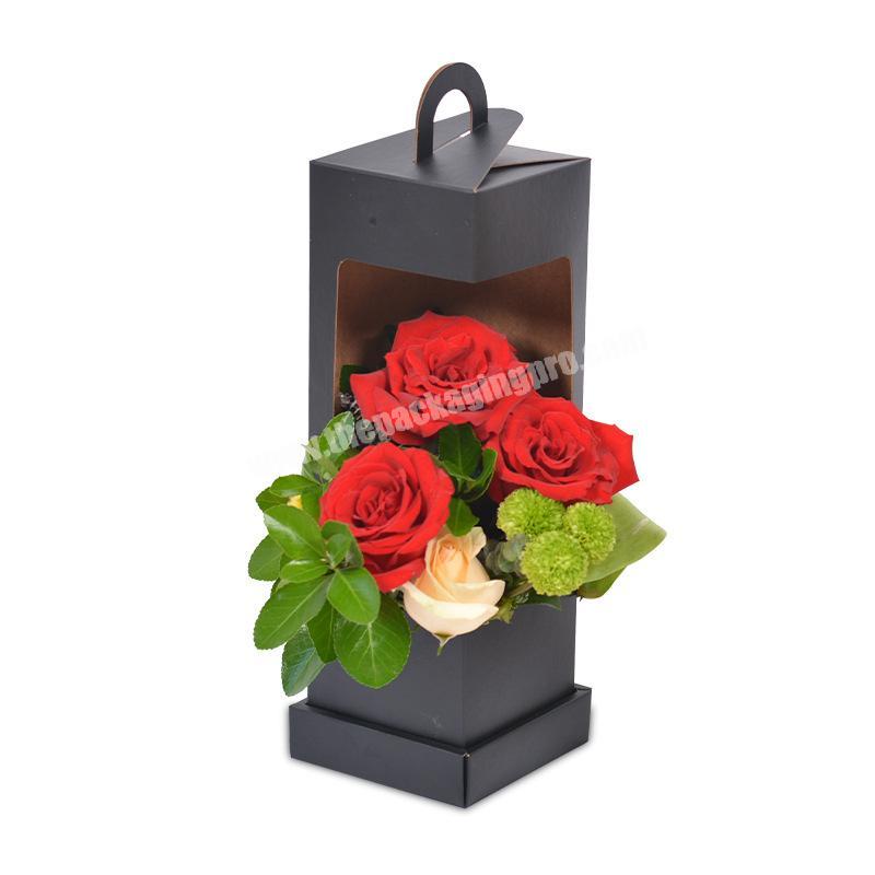 New Arrival Custom Luxury Black Gift Packaging Fresh Flower Box With Window And Handle