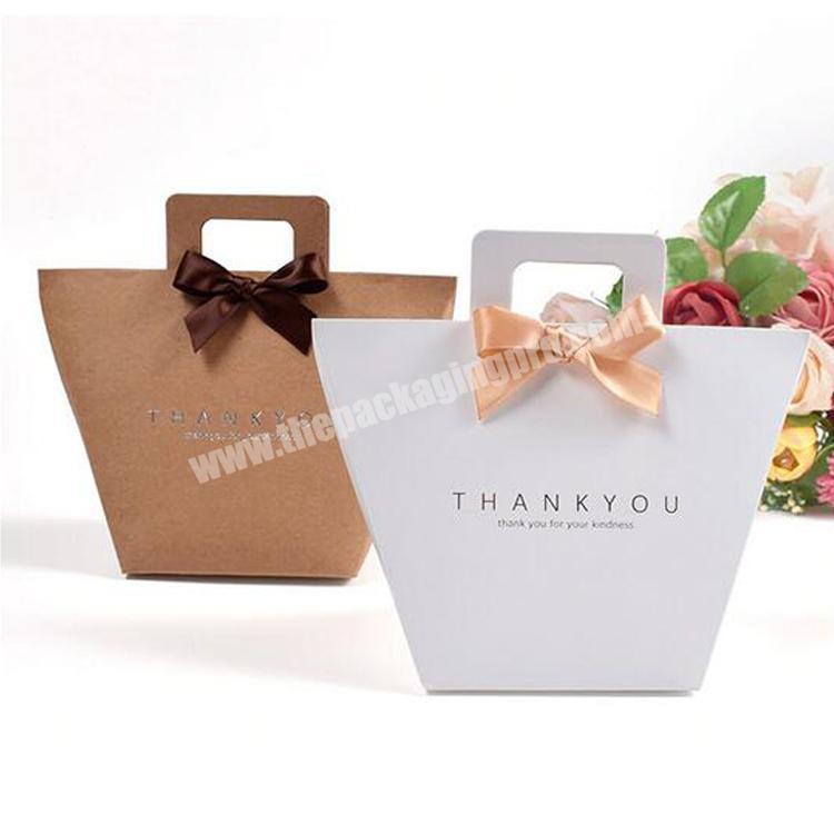 New Big Brown White bag Merci Ribbon Bow Present Carton Pouch Kraft box Wedding Party Supply thank you paper bag