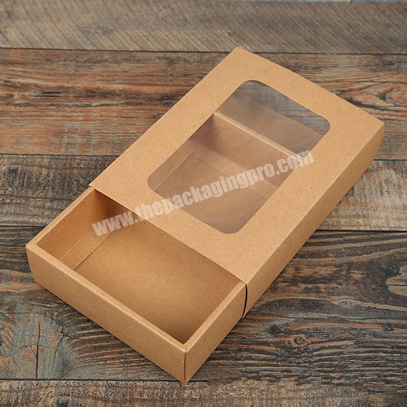 New Customized Slide Open Drawer Kraft Paper Box With Window For Cell Phone