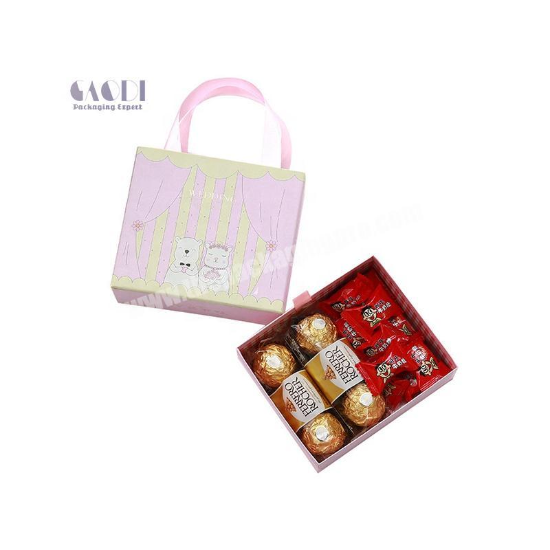 New Design 017Z Luxury Pink Color Wedding Favour Drawer Rigid Paper Chocolate Box With Handle